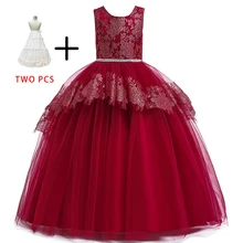 Элегантное кружевное платье принцессы с цветочным узором для девочек; платье для дня рождения, свадьбы, вечеринки для девочек; официальная одежда; LP-230