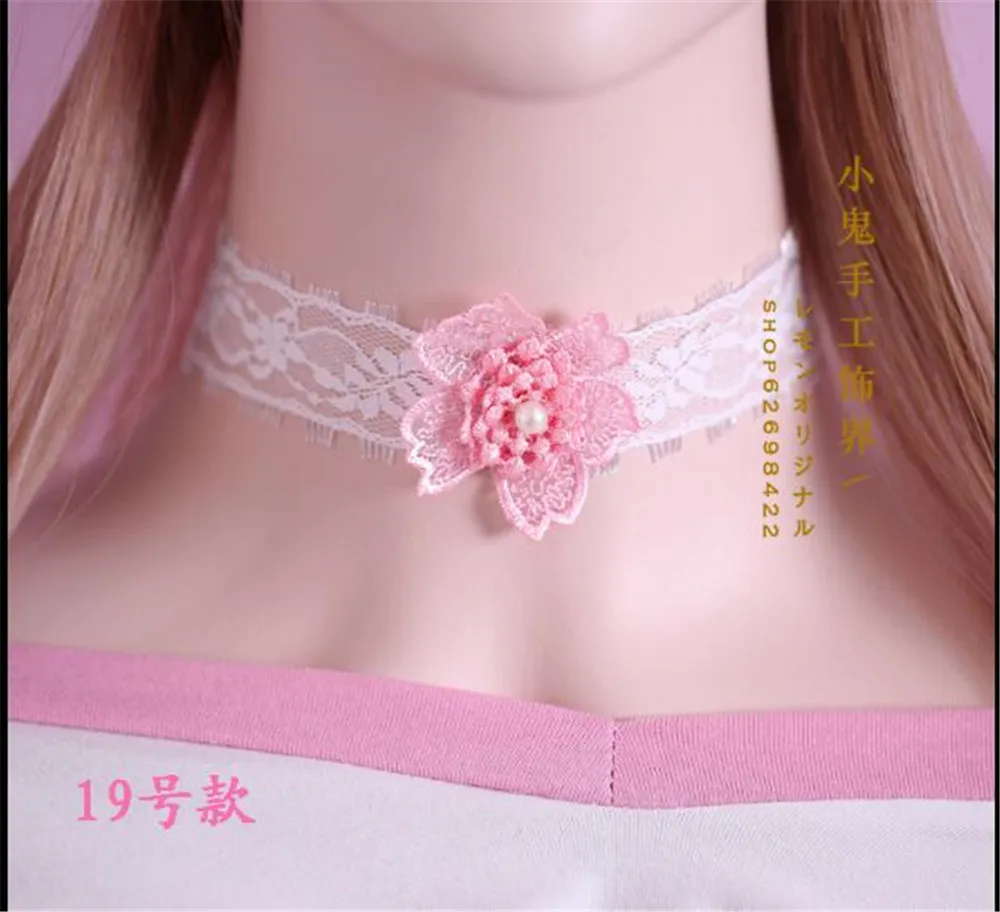 Япония бархат цветок кулон чокер Harajuku милая Лолита ленты цепи Косплей женское ожерелье B589