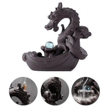 

Ceramic Dragon Incense Burner Lotus Waterfall Smoke Backflow+10X Cones Decorate