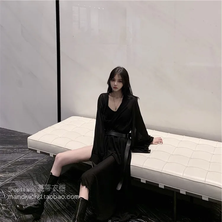 Kpop Blackpink ROSE same летняя новая черная шифоновая Тонкая Блузка Женская Корейская готическая Сексуальная солнцезащитный кардиган Женские топы и рубашки