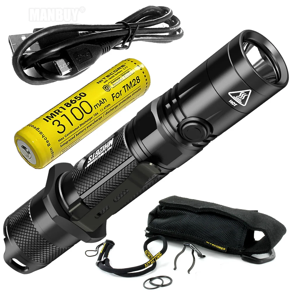 Многоцелевой Гибридный тактический фонарик Nitecore MH12GTS + 18650 перезаряжаемый от USB CREE