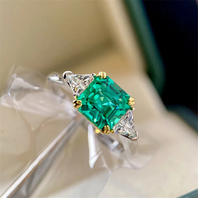 QTT Simple Square Green Stone Women Rings Accessories Ring