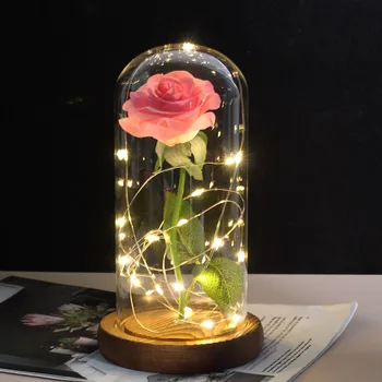 

2020 Beauty And Bea st Eternal Flower Ro se Flask Wed ding Decoration Artificial Flowers Glass In Cover For Valentine's Day gift