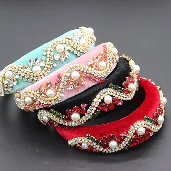 

Heavy industry gorgeous hair hoop New exaggerated luxury temperament sponge headband set with rhinestones hair accessories 703