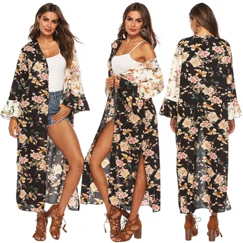 

Saida De Praia Summer Beach Woman Dress 2019 Tunic Bikini Retro Print Split Cardigan Smock Patchwork Polyester Sierra Surfer