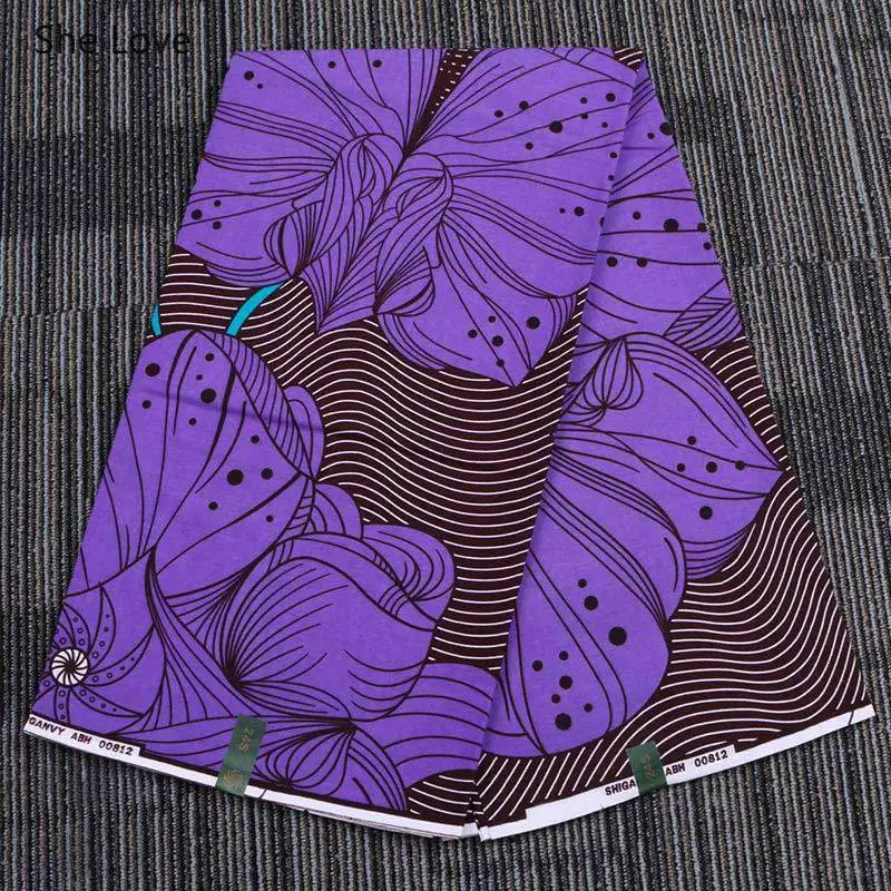 

She Love 1Yard Ankara African Cotton Flower Print Fabric Purple Real Wax Sewing Fabric For Party Dress Making Accessories