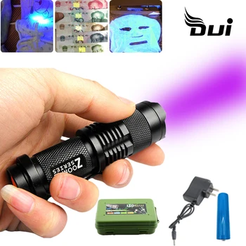 

DUI Mini straight tube portable violet ray 365nm ultraviolet zoom rechargeable led uv flashlight 18650 lamp