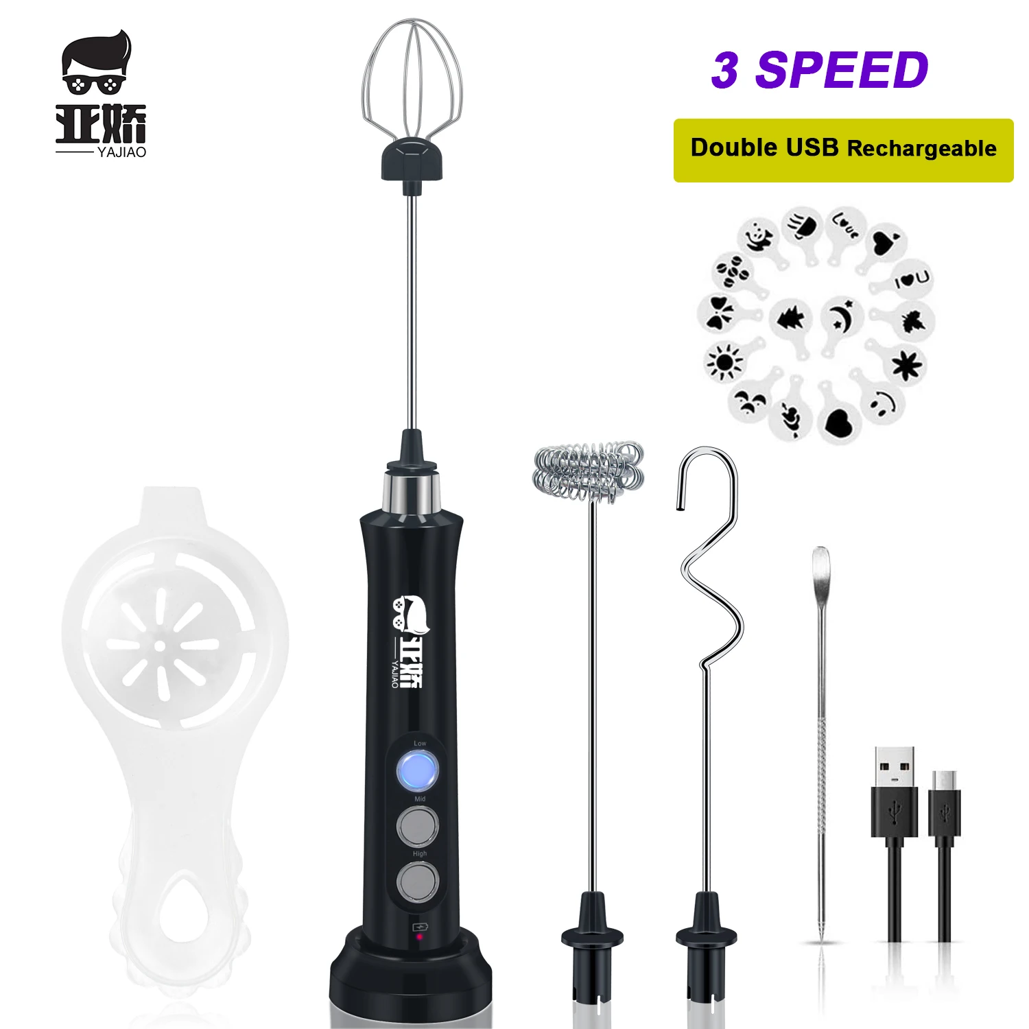 Blender Whisk Bubble-Maker Electric-Mixer Usb-Charger Coffee-Cappuccino Stainless YAJIAO
