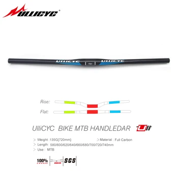 

Ullicyc blue Wing sign MTB Handlebar 3K Weave Full Carbon Fibre Handlebar Flat/Rise Bike Handlebar Bicycle Parts 31.8*580-740mm