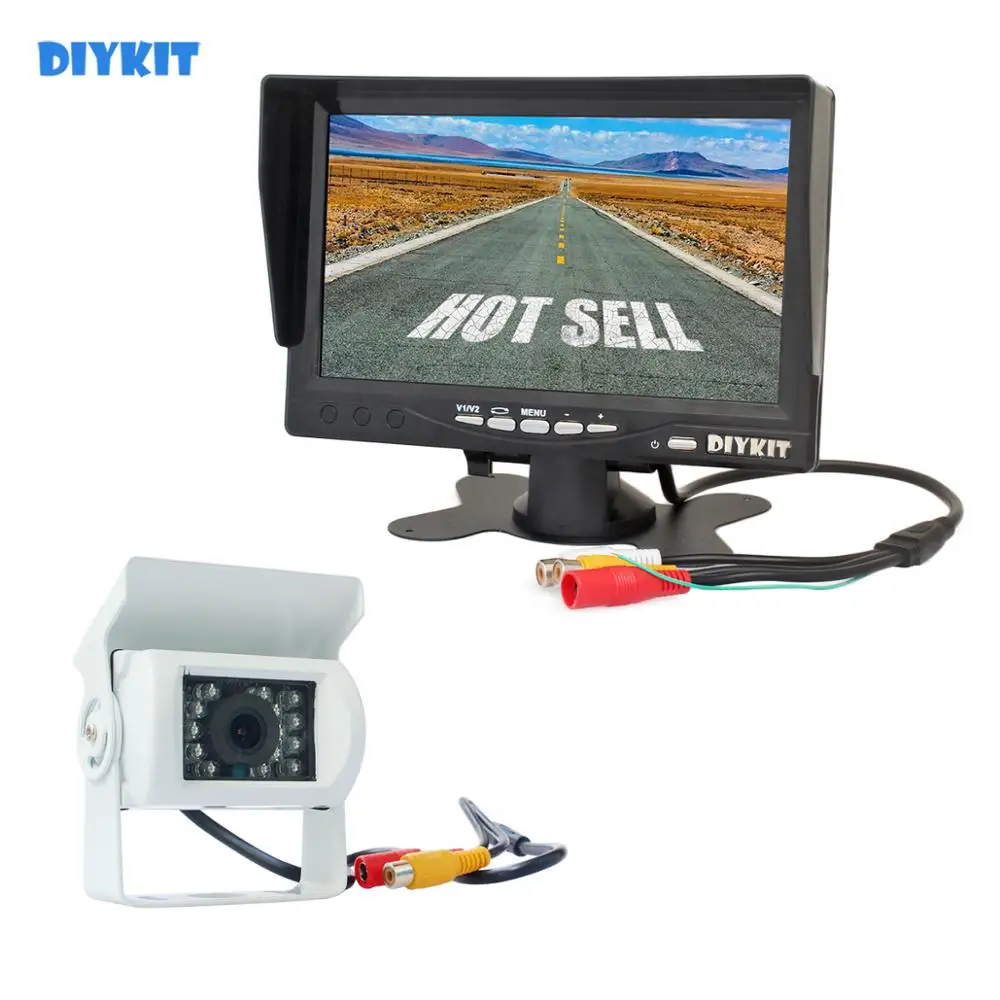 DIYKIT качество HD 7 дюймов TFT ЖК-дисплей Дисплей автомобильный монитор заднего вида+ Водонепроницаемый IR CCD Ночное видение зеркало заднего вида автомобиля Камера белый