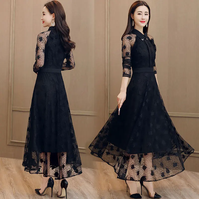 

2018 Spring Clothing New Style Korean-style Slim Fit Lace Dress Women's Mid-length Elegant Slimming Spring And Autumn Base Skirt