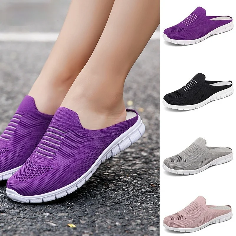 Women lightweight Round Toe Mules Flats Soft House Slippers Female Slides Black Summer Shoes Casual Breathable Mesh Lazy Shoes 6