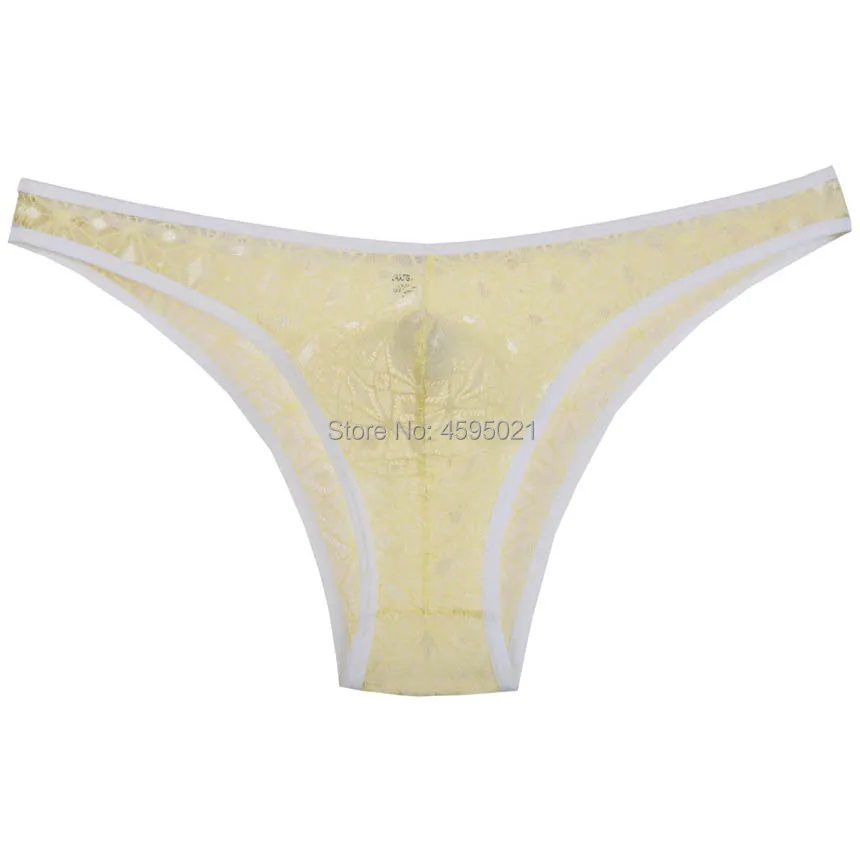 Men's Jacquard Bordered Briefs Rhombic Lace Mini Briefs Pouch Soft Bikini Mens Sissy Underwear 2