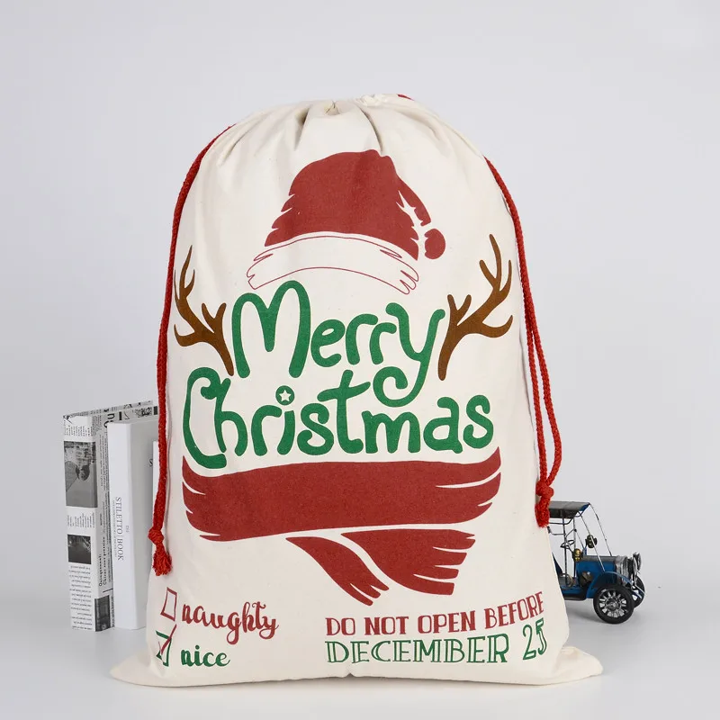 

10#2020 New Large Canvas Merry Christmas Santa Sacks Xmas Stocking Reindeer Gift Storage Bag Christmas Decorations For Home