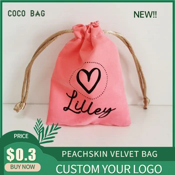 

Custom Logo 100Pcs/lot 7x10cm Peach Skin Velvet Bag For Jewelry Packaging Small Bead Contrainers Storage Drawstring Gift Pouches