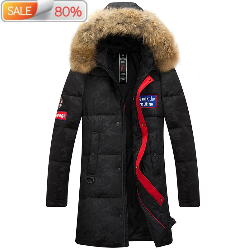

2020 Winter Jacket Plus Size 90%White Duck Down Coat Long Large Racoon Fur Collar Parka Doudoune Homme 99A3 B2A67