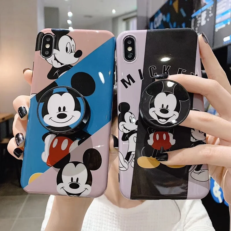 

Cartoon Mickey Minnie glossy Case For iPhone X XS MAX XR Case For iPhone 7 8 6S 6 Plus Soft TPU Silicon Cover with kickstand