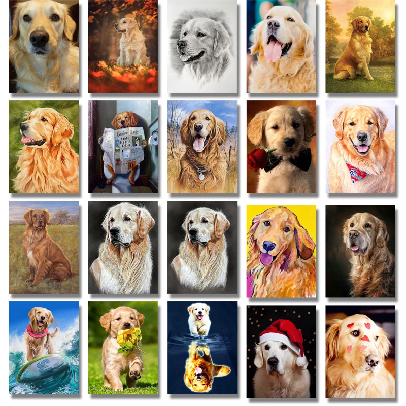 

Full Round Drill 5d Diy Diamond Painting Golden Retriever Embroidery Cross Stitch Mosaic Rhinestone Home Decor Needlework Arts