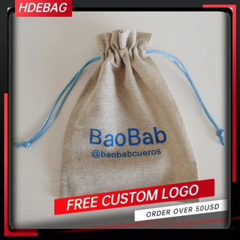 

100pcs 13x18cm Natural Thick Cotton Linen Drawstring Bag Race Beans Wedding Candy Gift Packaging Pouches Custom Logo