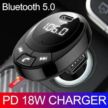 

JINSERTA FM Transmitter Modulator Bluetooth 5.0 Handsfree Car Kit Audio MP3 Player With PD 18W Car Charger TF USB Music Player