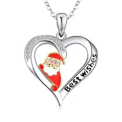 Silver Pendant Necklace Chain Love Shaped Santa Claus Minimal Style Exquisite Details And Comfortable Wearing For Women