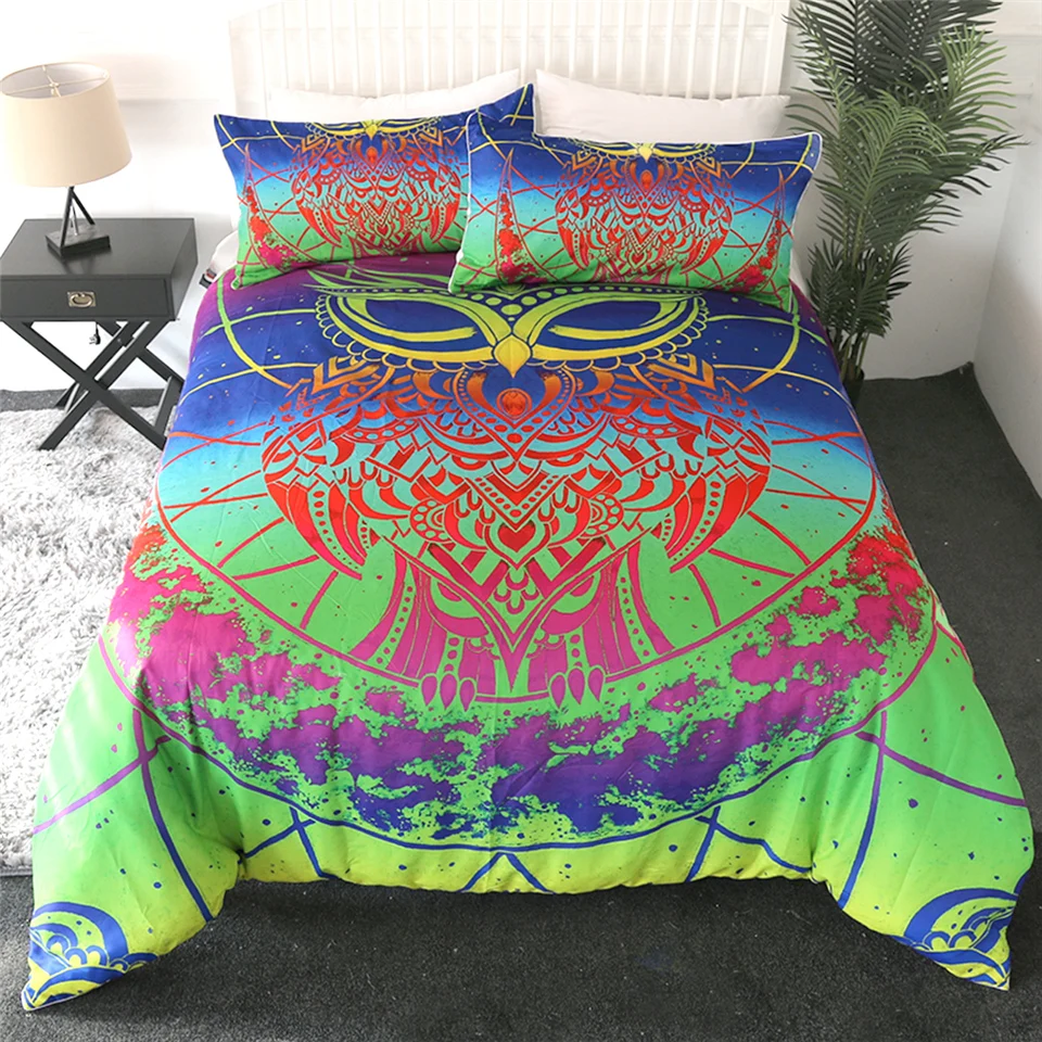 Rainbow Owl Радужная Сова от Brizbazaar Комплект постельного белья Акварельная чакра пододеяльник красочная птица на Луне Комплект постельного белья из 3 предметов цветочные покрывала - Цвет: Rainbow Owl