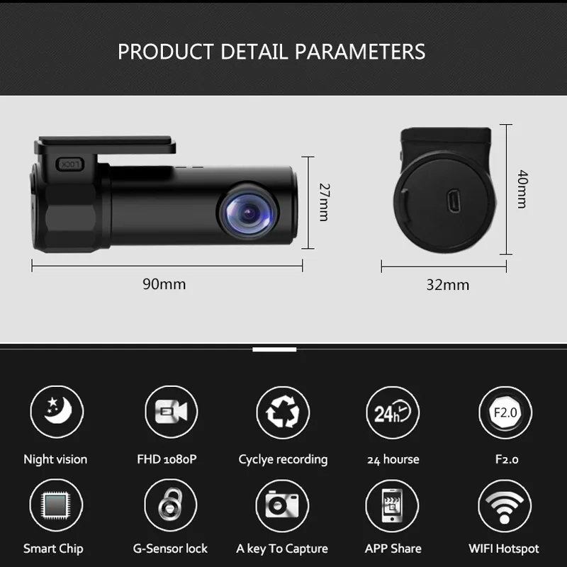 

Mini WIFI Portable Car DVR HD Night Vision Dash Cam Car Video Recorder Automatic Recorder G-Sensor Car Driving Recorder