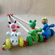 Yunhe деревянные мульти-Мультяшные животные смешанные Большие размеры однополюсная тележка детские маленькие игрушки