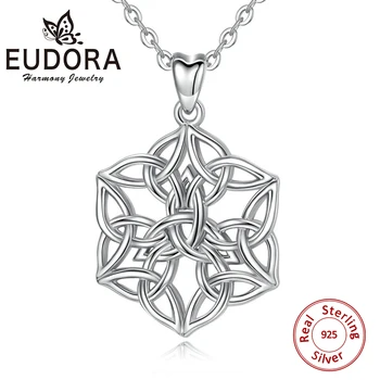 

EUDORA Sterling Silver Celtics Knot Pendant Flower necklace Polishing silver Charm Irish Knot Jewelry for Women Minimalist D438
