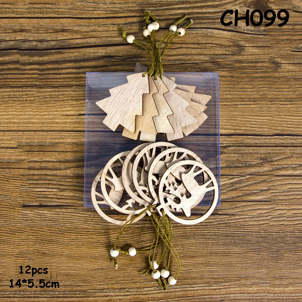 CH099 12 шт./кор. Творческий Рождественский деревянный чип Подвески Украшения Подвесные Подарки Рождественская елка украшения дерево ремесло украшения - Цвет: CH099