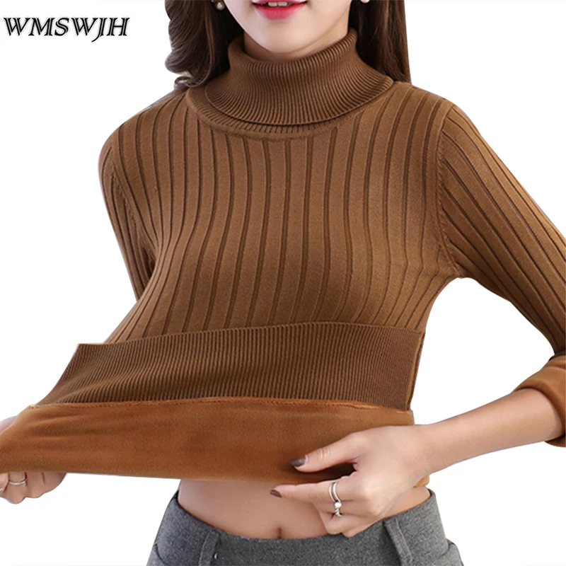 

2019 Fall Winter plus Thick Velvet knit sweater Bottoming shirt Velvet lining warm Pullover Sweater female Fashion Thick sweater