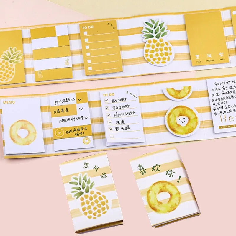 

Cute Fruit Pineapple 6 Folds Memo Pads Marker Message Decorative Sticky Notes