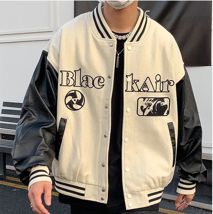 Varsity Jacket Men Women Spring/fall New Korean Letter Embroidery Stitching  Loose Fleece Baseball Uniform Preppy Style Hipster - Jackets - AliExpress