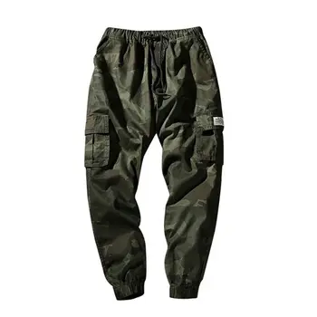 

Men Stretch Drawstring Waist Beam Foot Trousers Multi-pocket Camouflage Print Casual Cropped Leg Pants