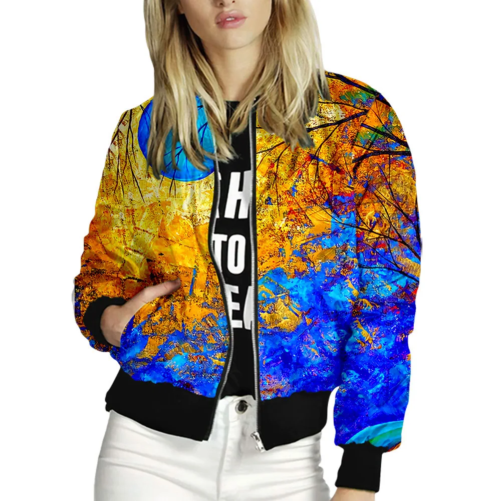 

Женская куртка-бомбер на молнии с длинным рукавом и 3D-принтом