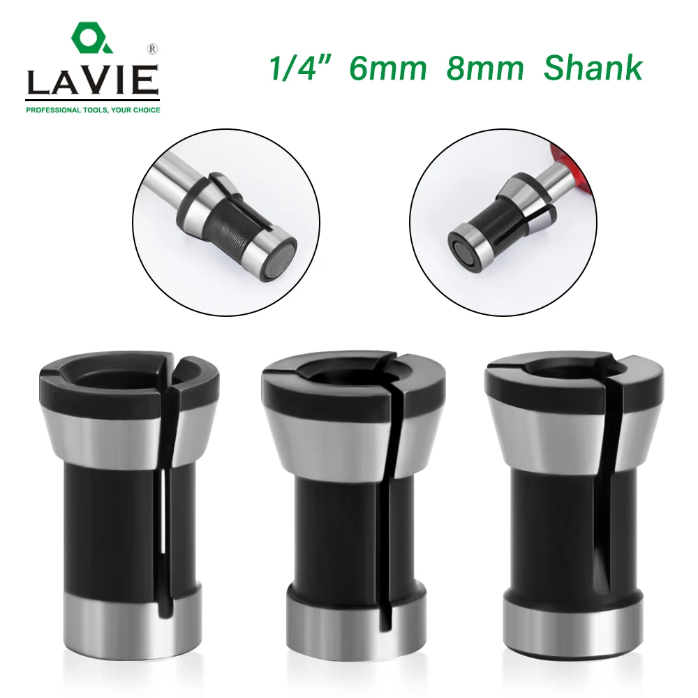 LAVIE 1pc 3PCS Set collets 6.35mm 8mm 6mm collet chuck Engraving Trimming machine Electric Router Milling Cutter Accessories