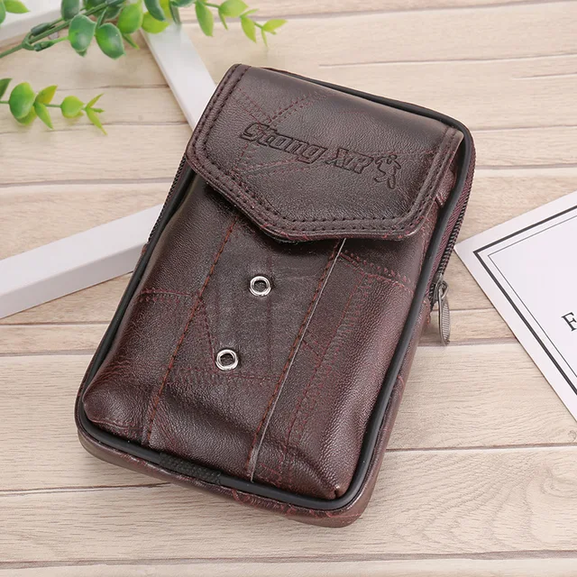 Multi-Functional Men's Construction Site Farmland Sports Bag Running Bag Leather Leather Belt Large Capacity Smoking Purse Phone 4  17cm 6.3cun