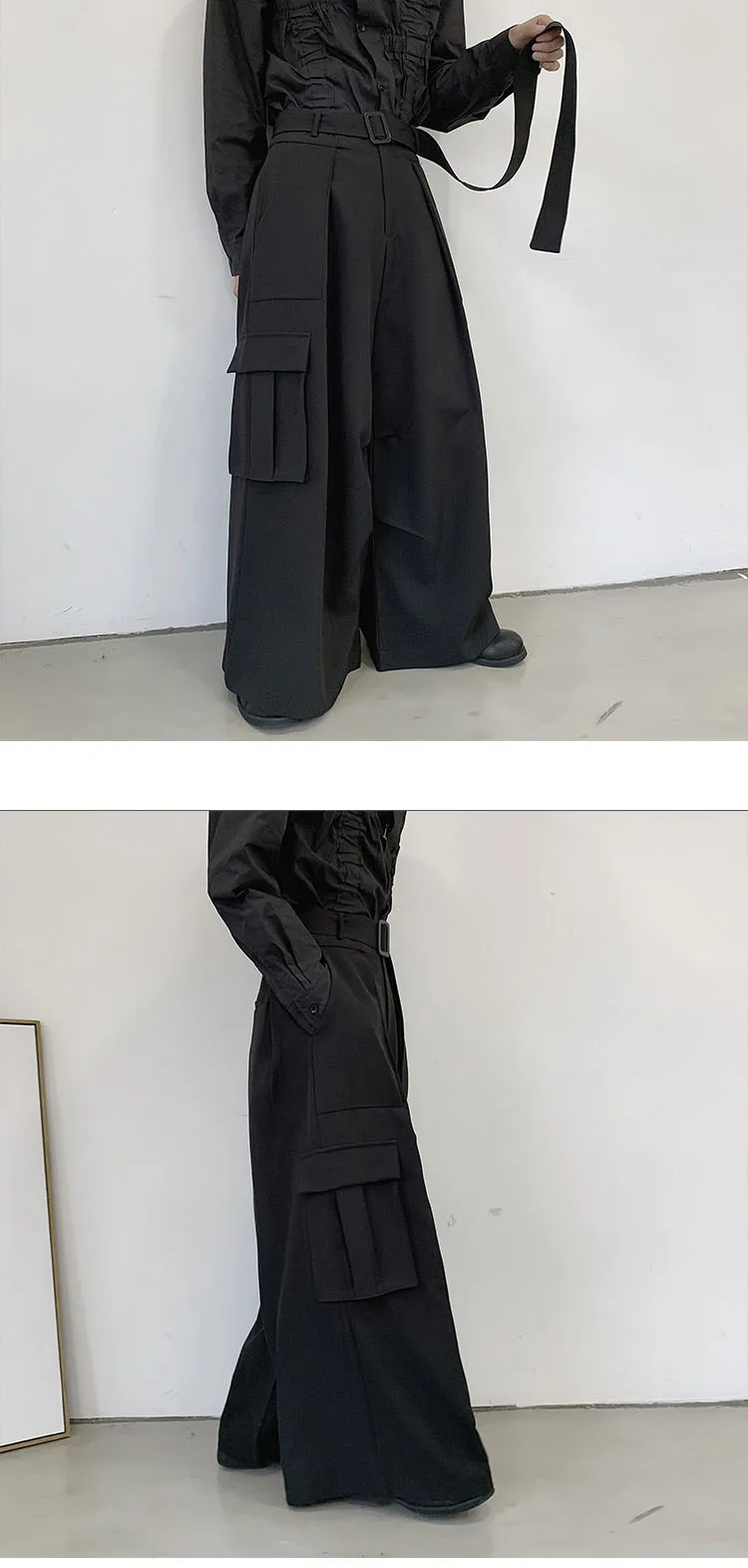 Мужские кимоно прямые юбки брюки Япония Свободные повседневные широкие брюки карго мужские уличные хип-хоп панк готический шаровары ремень брюки