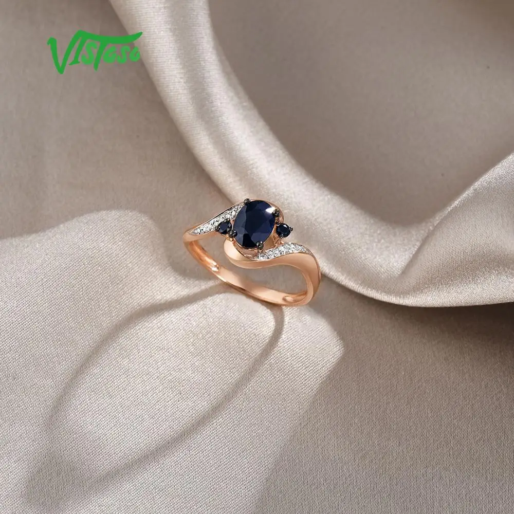 Vistoso Gouden Ringen Voor Vrouwen Echt 14K 585 Rose Gold Ring Fonkelende  Diamanten Natuurlijke Blauwe Saffier Luxe Trendy Fijne sieraden - AliExpress, image size:1000x1000