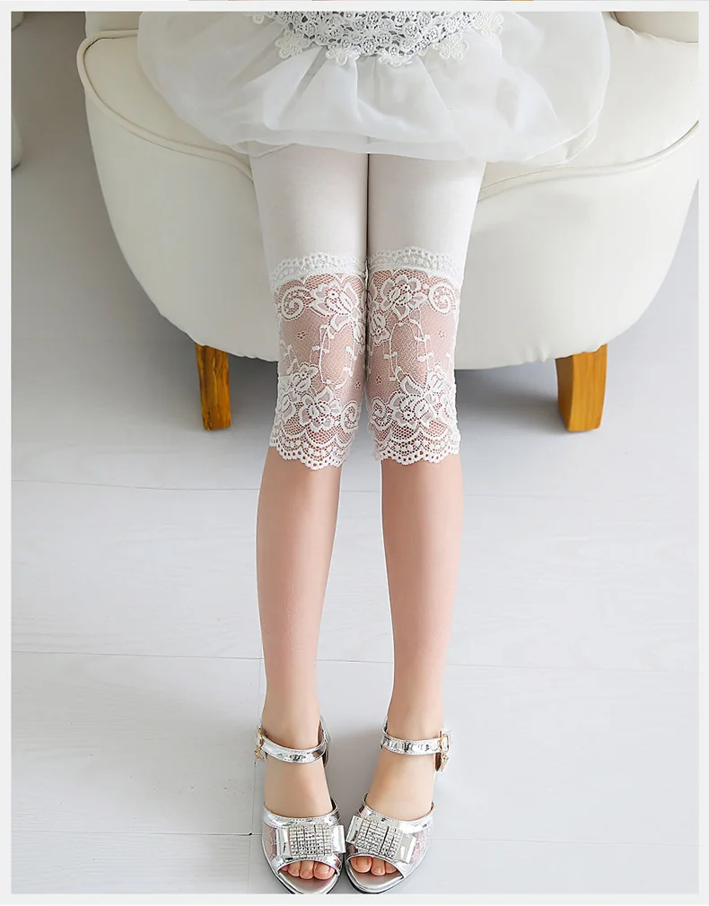 High Quality 2021 New Summer Girls Leggings Pants Lace Cotton Children Clothing Flower Girl Knee Pants