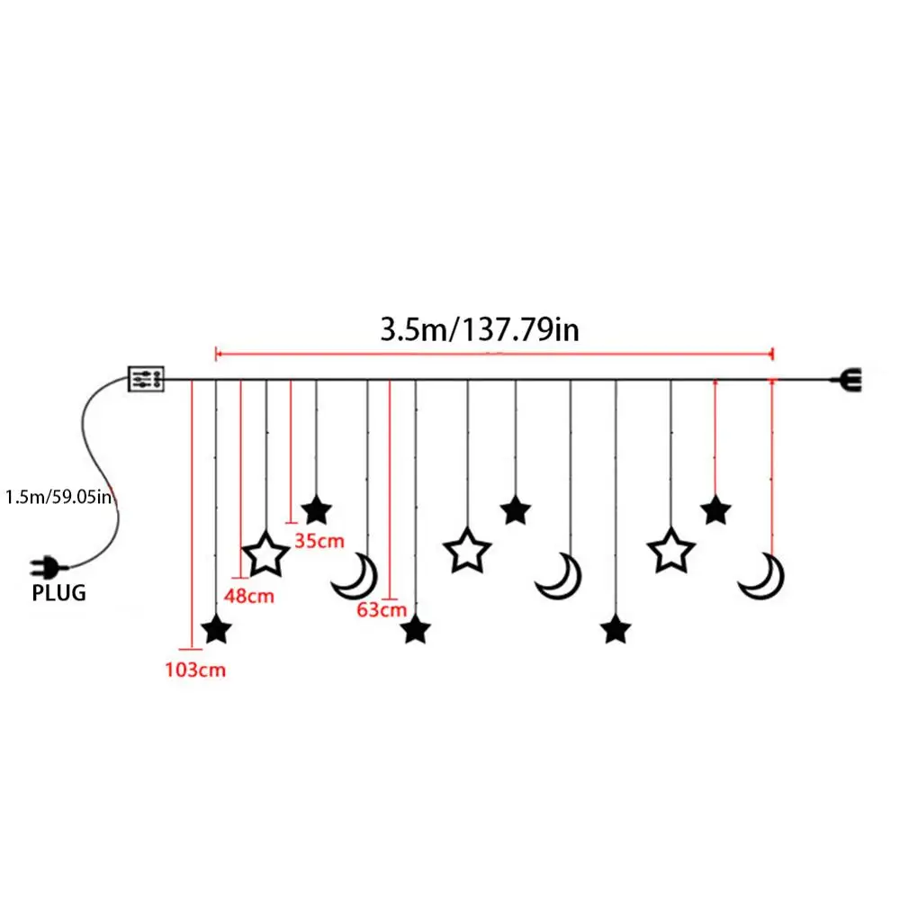 LED Star Moon Curtain Lights Christmas String Ins Fairy Light Wedding Room Restaurant Decoration 220V 3.5M