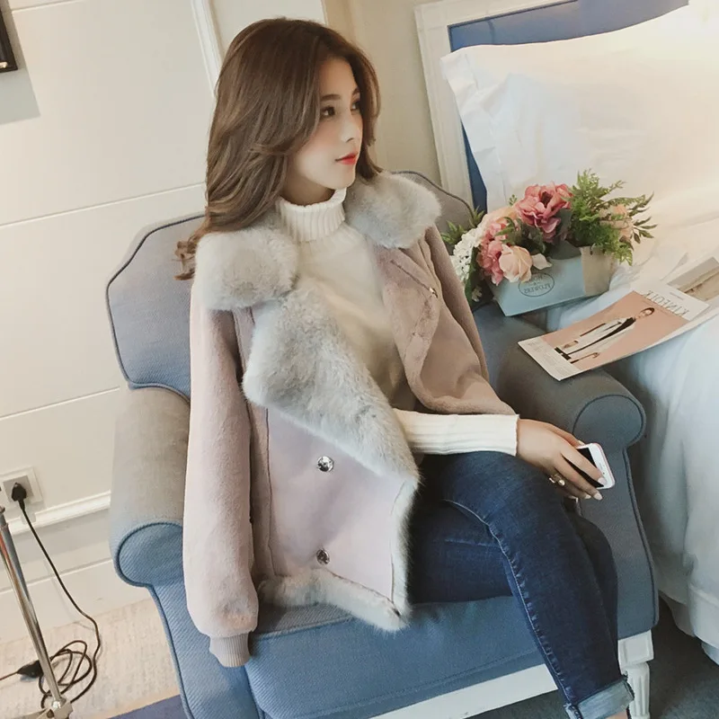 

2019 Autumn & Winter New Style Suede Locomotive Plush Cotton-padded Clothes Jacket Fur Lambs Wool Short Coat Women's