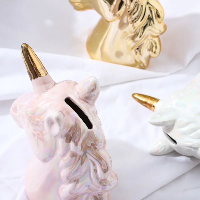 Small Unicrn Money Boxes Nordic Golden Ceramic Piggy Bank Saving Box Money Safe Bank Home Decoration