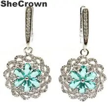 35x18 мм очаровательные женские вечерние серьги из серебра насыщенного синего аквамарина белого CZ