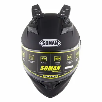 

Soman SM960 Full Face streamline Double Lens Highway Riding Motorcycle Helmet capacete moto ECE Approved+Spoiler horns