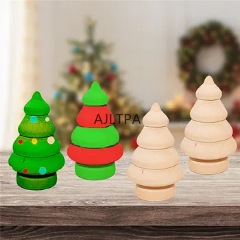 

50set/lot Children Log Dolls Wood Figurines Christmas Decoration Handicraft/Kid DIY Painting Wood Tree Snowman Craft Toy CT0409