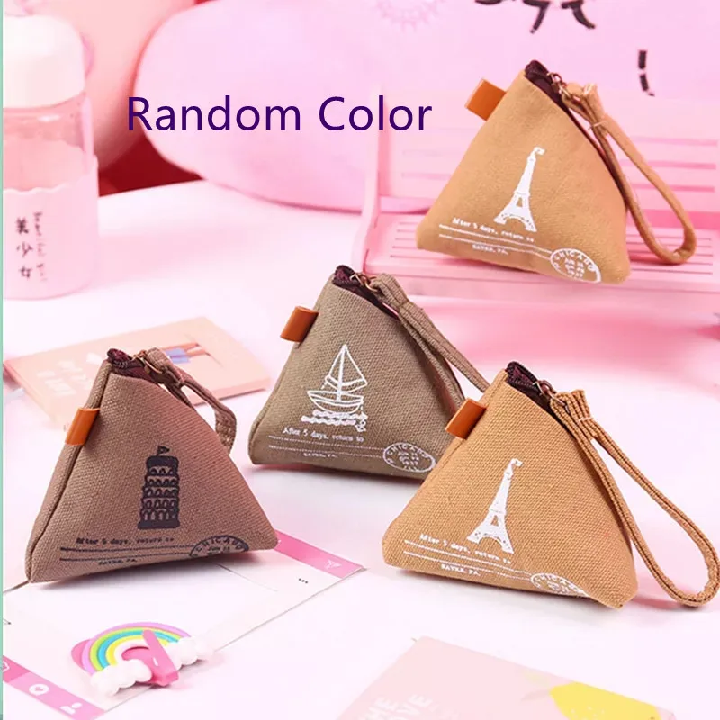 Zongzi Shaped Pocket Wallet Triangle Shape Canvas Coin Purse Cute Wallet Creative Retro Holding Bag Fashion Style Popular 1Pcs