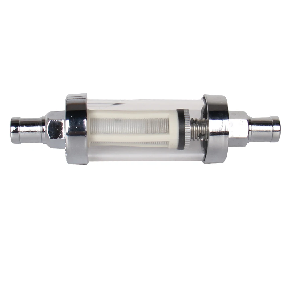 10mm 3/8'' Universal Chrome Glass Fuel Filter Car Petrol Diesel Inline Reusable