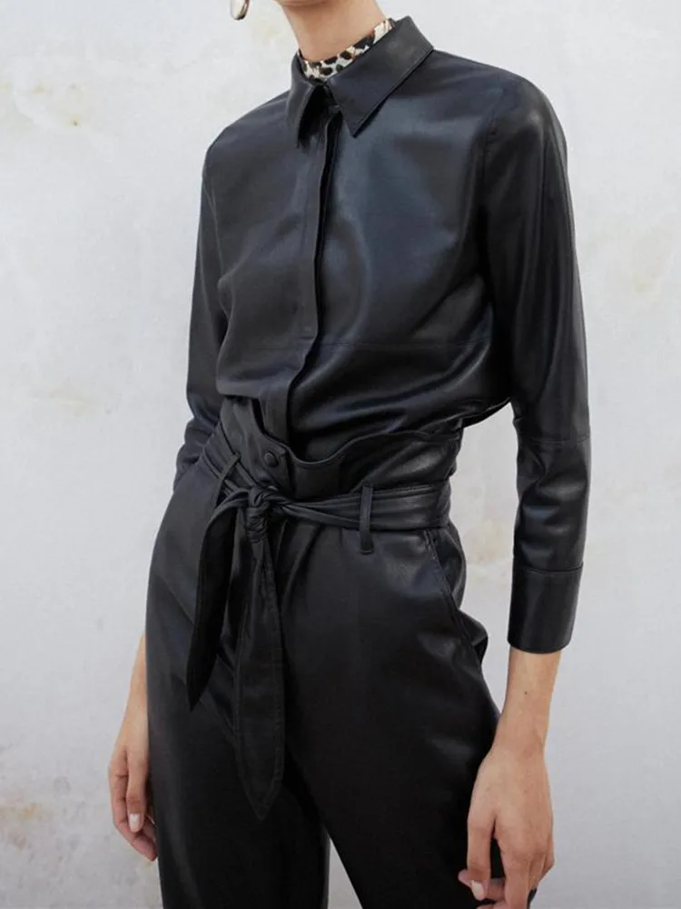 

Women casual leather coat shirt jacket long sleeve ladies outwear top Two color 2019 new clothes