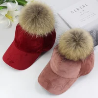 New brand baseball caps 2020 winter cap for women Real fur pompom ball cap Adjustable Casual Snapback hat cap
